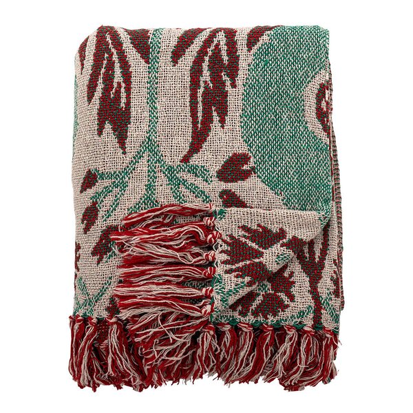 Bloomingville Jangal pledd 160x130 cm beige/rød/grønn