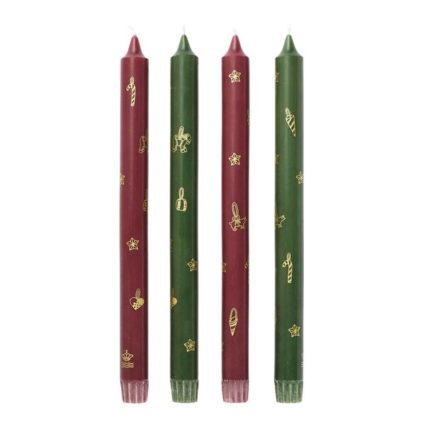 Royal Copenhagen Stjerne Riflet Jul lys 28 cm 4 stk rød/grønn