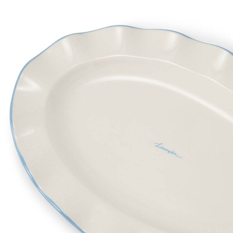 Lexington Serveringsfat med bølgekant 22x30 cm hvit/blå