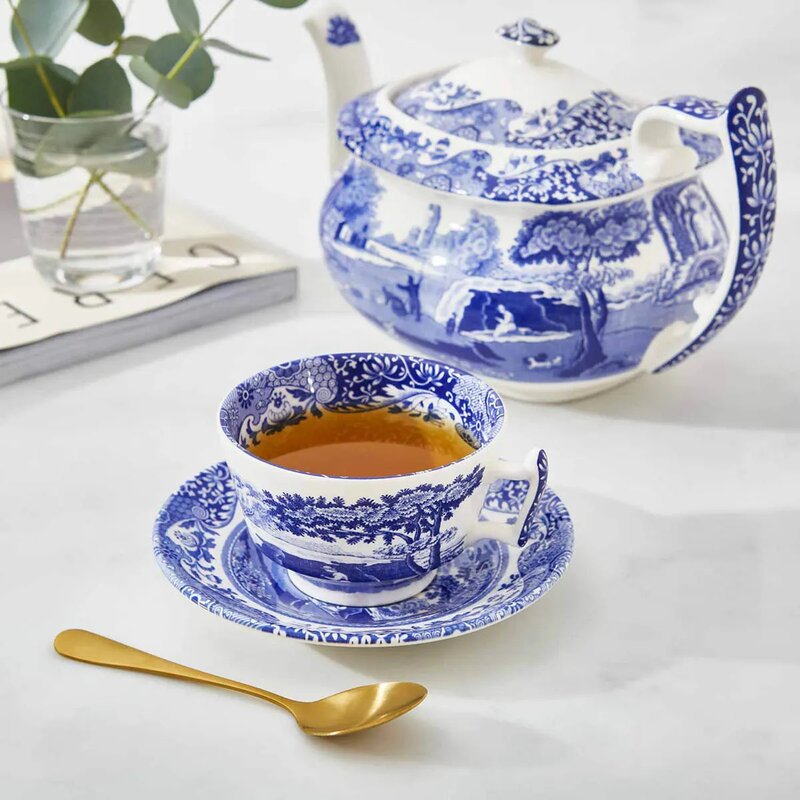 Spode Blue Italian tekopp med fat 20 cl blå/hvit