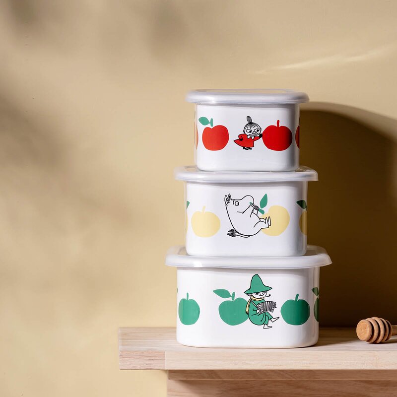 Muurla Mummi emaljeboks med lokk 1,5L grønne epler