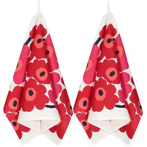 Marimekko Unikko kjøkkenhåndkle 2 stk rød/hvit/rosa