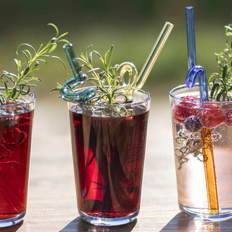 Tranquillo Rainbow sugerør i glass 19 cm 2 stk blå