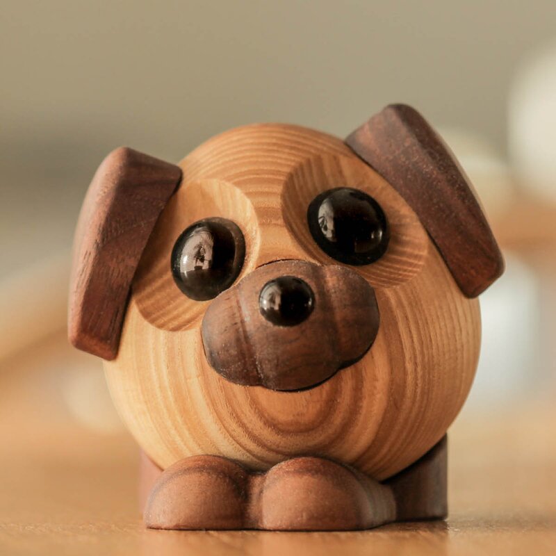 FableWood Buddy hund trefigur 8 cm ask/valnøtt