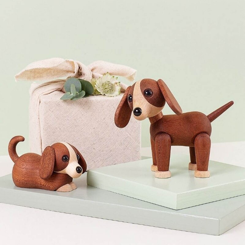 Spring Copenhagen Twix Hund trefigur 11 cm mahogni