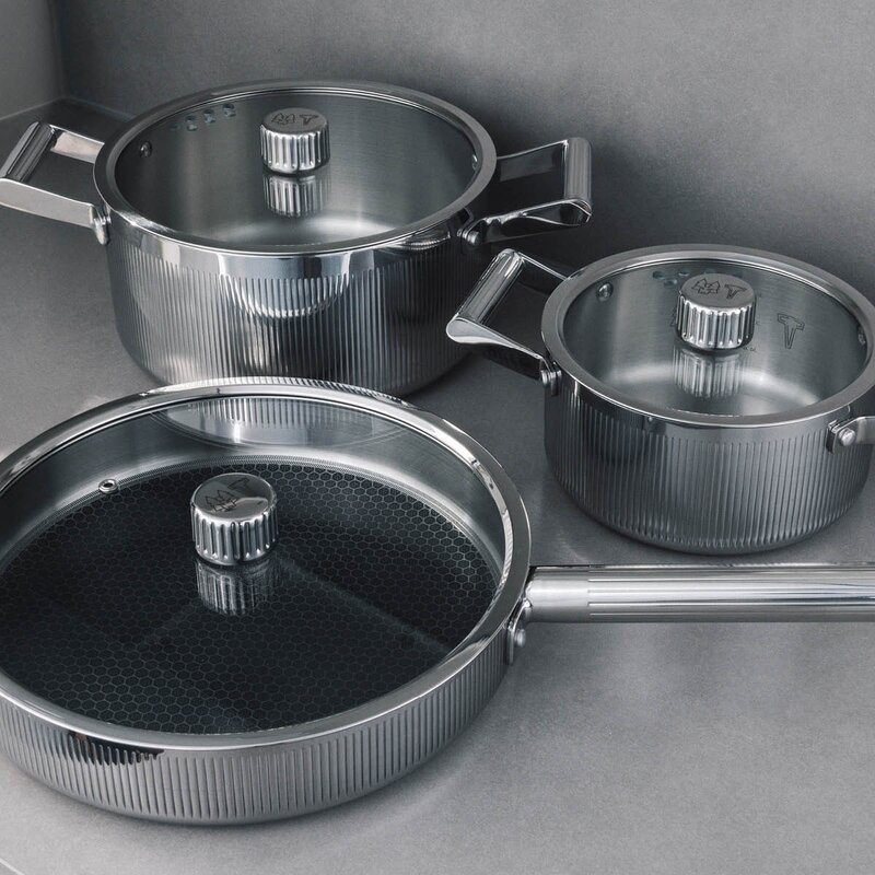 Vargen & Thor Glima grytesett 3 deler blankt stål