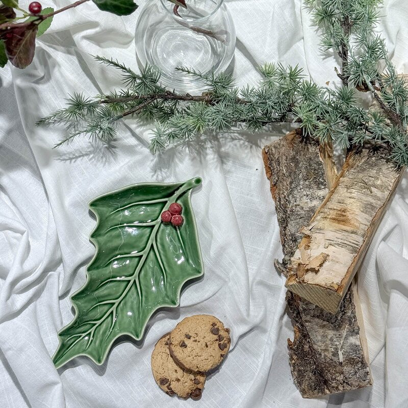 Bordallo Pinheiro Holly fat 27,5 cm blad grønn