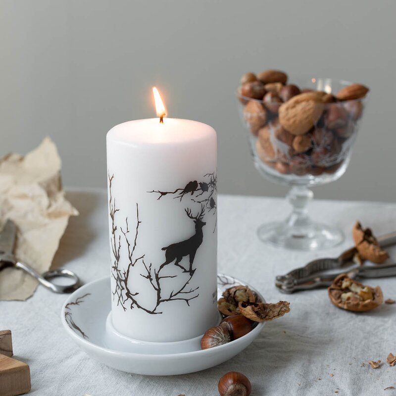 Wik & Walsøe Alveskog kubbelys 14 cm hvit/brun