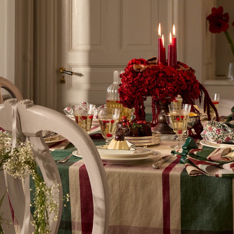 Lexington Duk lin/bomull 180x180 cm rutete grønn/rød/beige