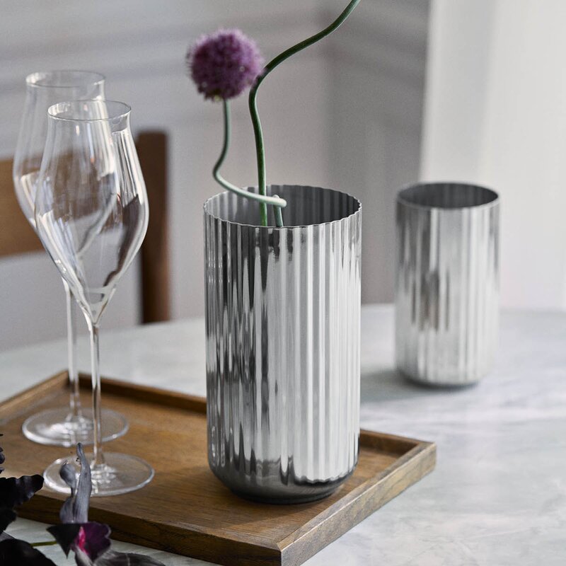 Lyngby Porcelæn Vase 20,5 cm rustfritt stål