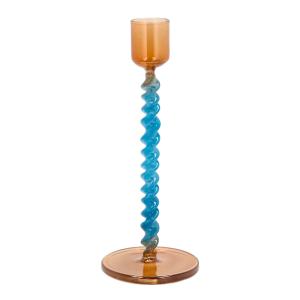 Villa Collection Styles lysestake glass 7,4x16,3 cm blå/amber