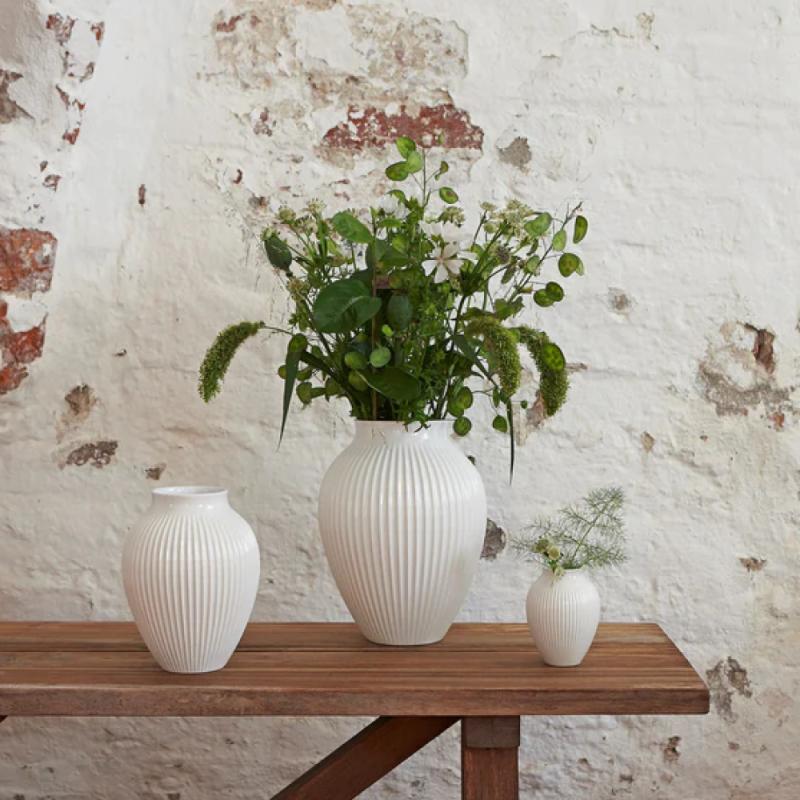 Knabstrup Keramik Vase riller 12,5 cm hvit