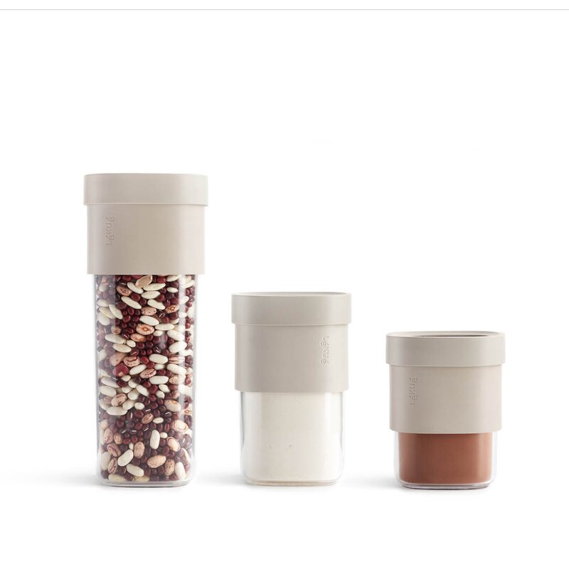 Lékué Flip Storage sett oppbevaringsbokser 3 deler + innsats beige