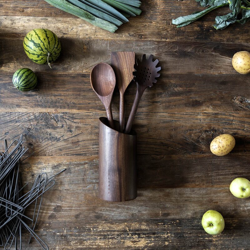 Satake Kjøkkenredskap med stativ 4 deler valnøtt