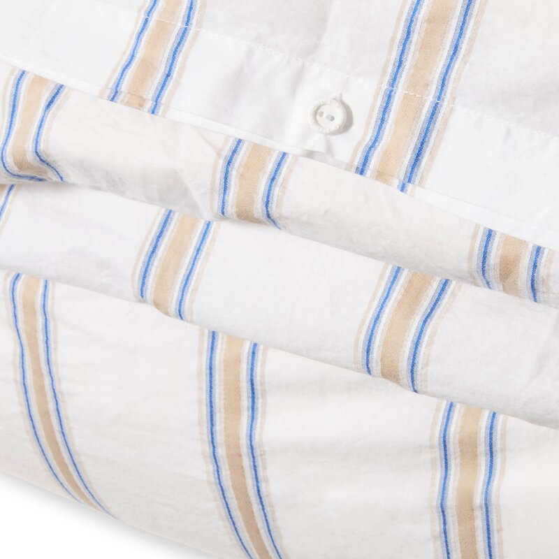 Lexington Sengesett 220x140 cm bomullspercale stripete hvit/blå/beige