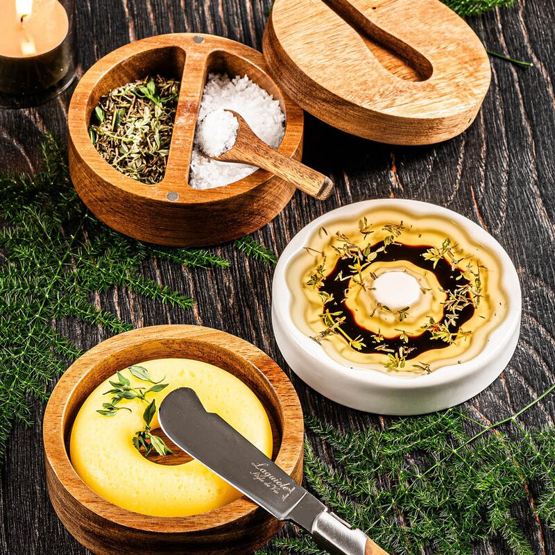 Style De Vie Serveringssett til olje/smør/krydder 3 deler hvit/akasietre