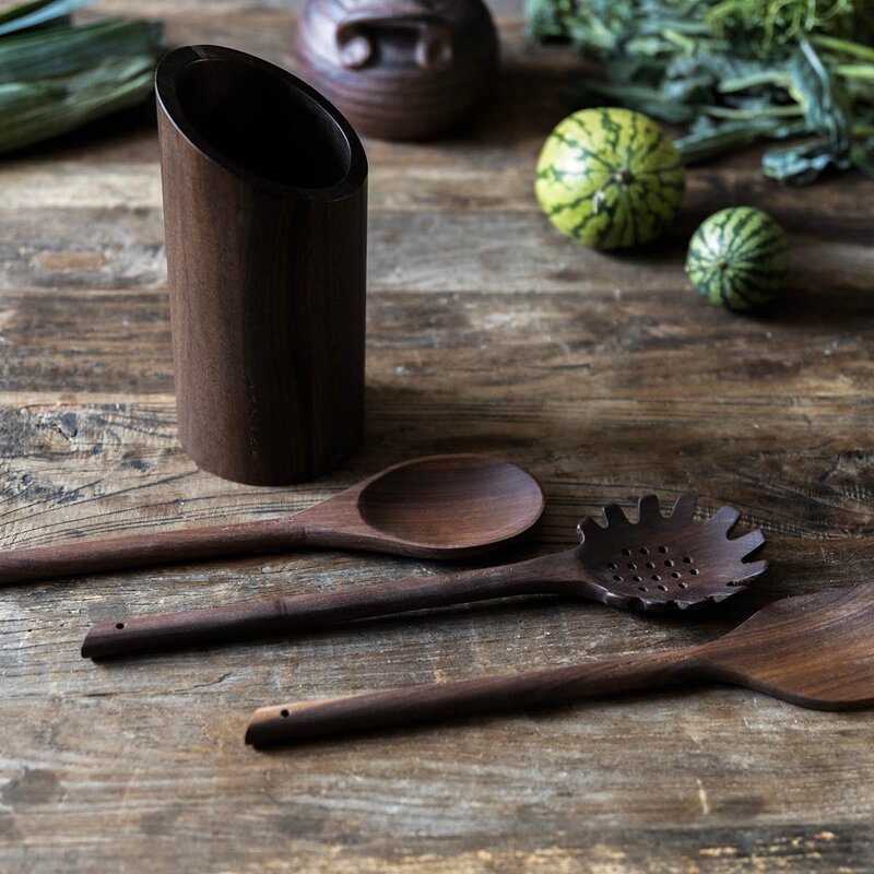 Satake Kjøkkenredskap med stativ 4 deler valnøtt