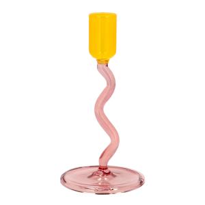 Villa Collection Styles lysestake glass 8,5x15,3 cm rosa/gul