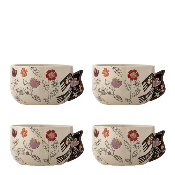 Bloomingville Vivielle skål 13 cm 4 stk fuglemotiv