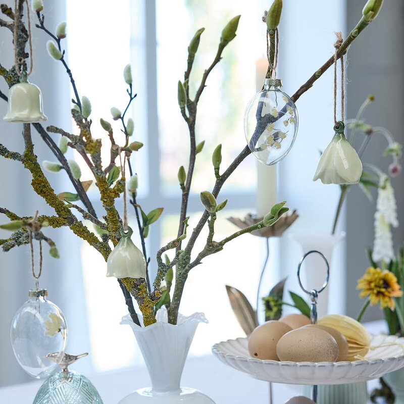 Lene Bjerre Dehlia hengende blomsterdekorasjon 3 stk 4,5 cm hvit