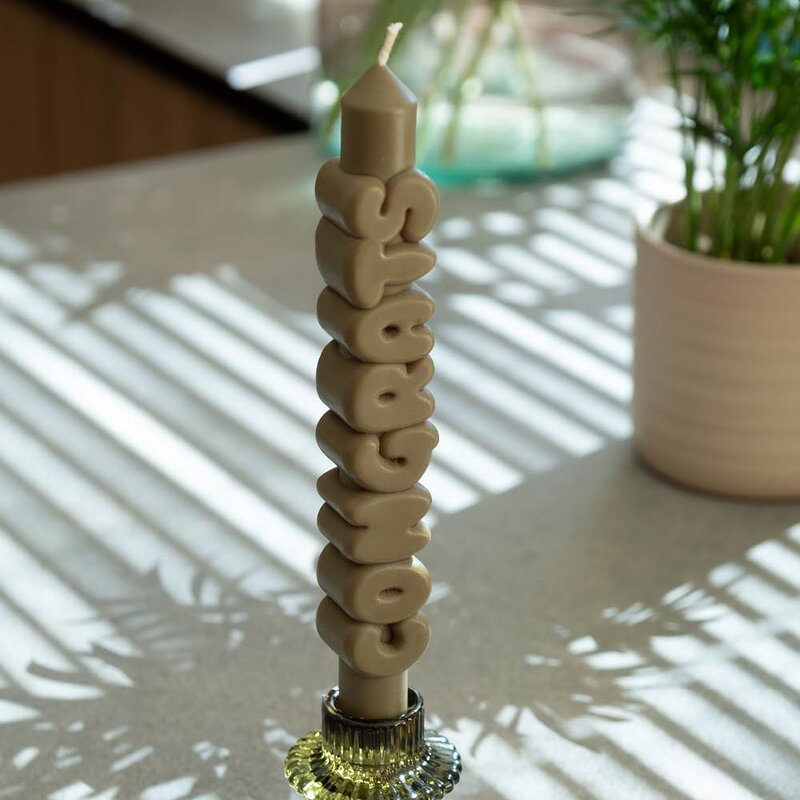 CandleHand 3D kronelys 23 cm CONGRATS olivengrønn