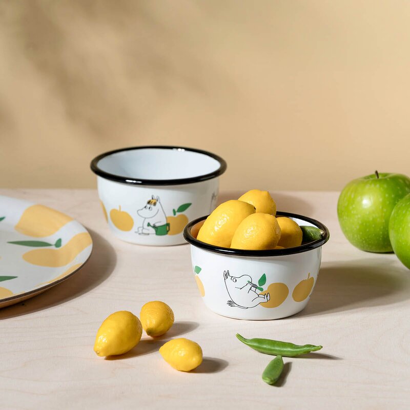 Muurla Mummi emaljeskål 30 cl Mummitrollet gule epler