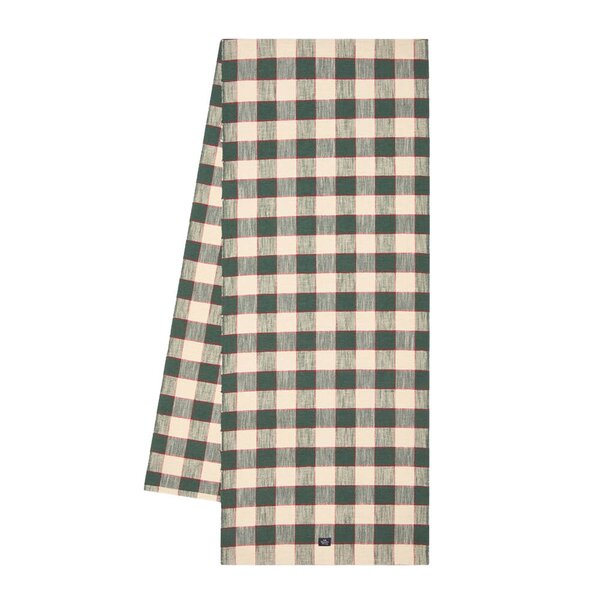 Lexington Rutete løper i lin/bomull 50x250 cm grønn/lysbeige/rø