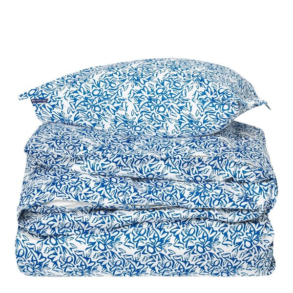 Lexington Sengesett 220x140 cm sateng blomstrete blå/hvit