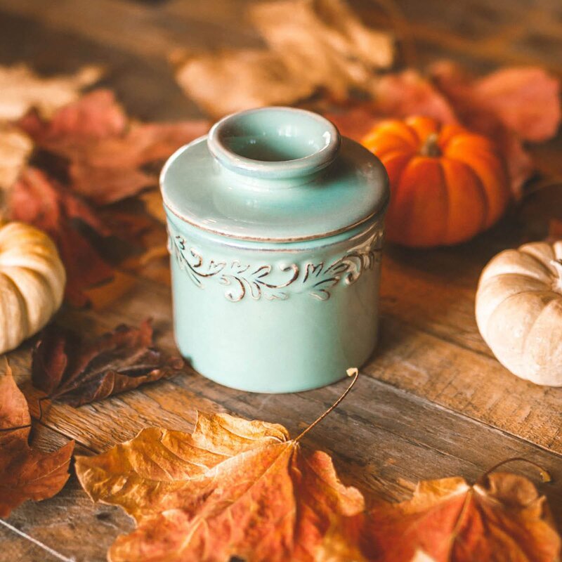Butter Bell Crock Antique smørklokke havgrønn