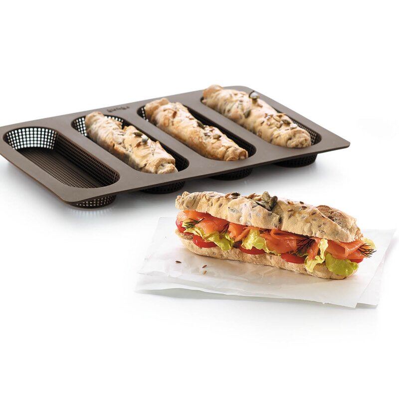 Lékué Silikonform for mini-baguetter 4 hull brun