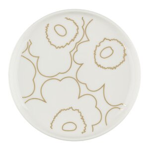 Marimekko Oiva Piirto Unikko asjett 13,5 cm hvit/gull