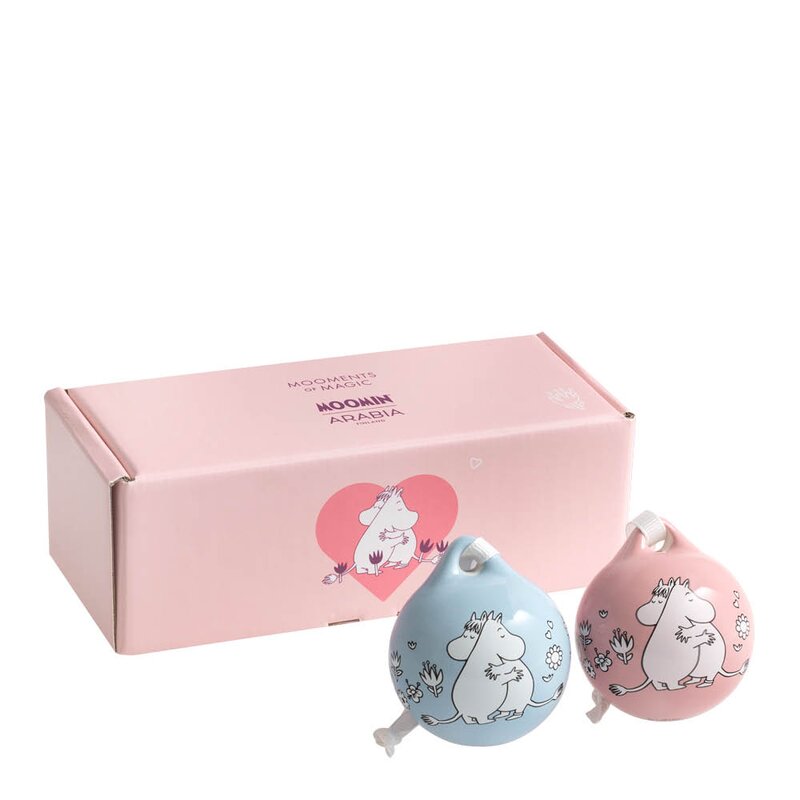 MoominArabia Mummi julekule 5 cm 2 stk Kjærlighetsgave rosa/blå