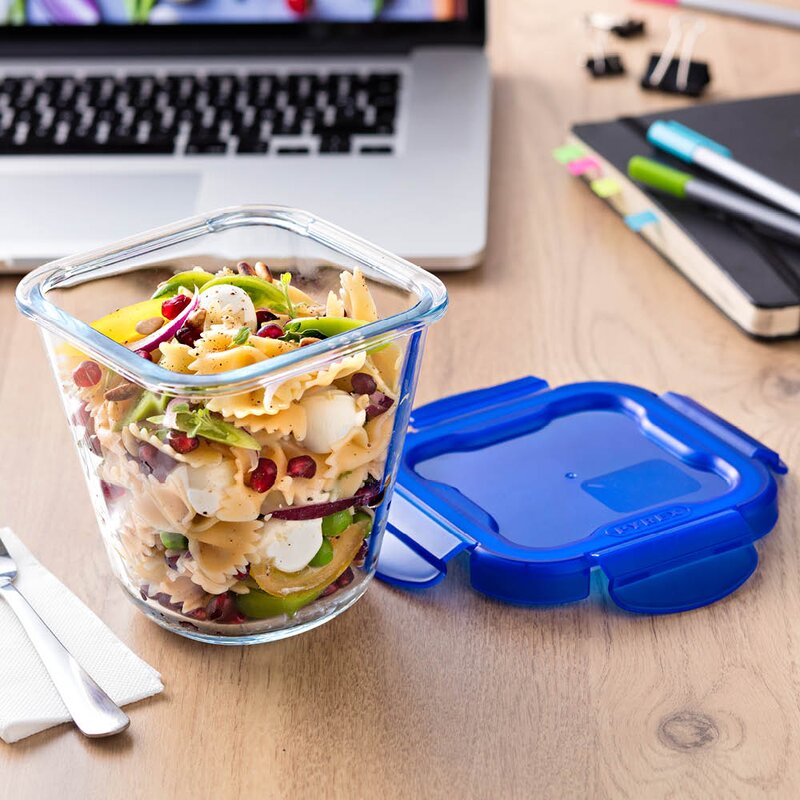 Pyrex Cook & Go matboks 12x12 cm 0,8L klar/blå