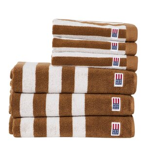 Lexington Stripet frottéhåndkle 70x130 cm fudge/snow white