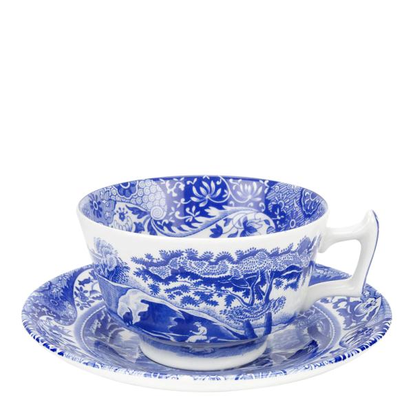 Spode Blue Italian tekopp med fat 20 cl blå/hvit