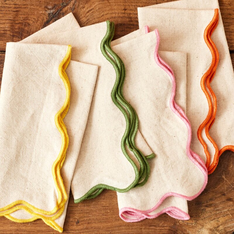 Jamie Oliver Big Love servietter i bomull/lin 45 cm 4 stk rosa/hvit/grønn/gul