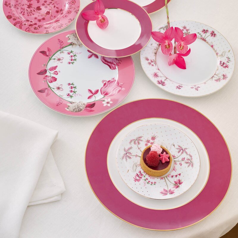 Pip Studio Jolie Dots tallerken 21 cm gull/rosa