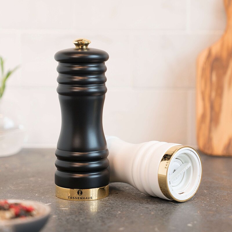 Zassenhaus München kvernsett salt/pepper 15 cm svart/hvit/gull