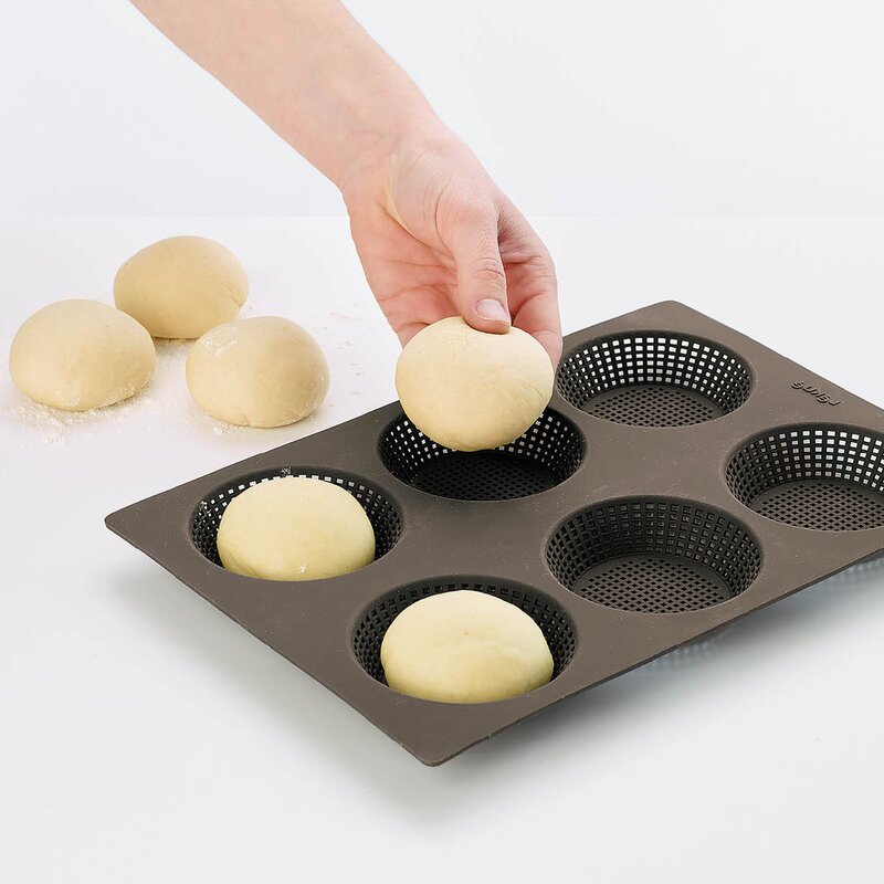 Lékué Silikonform for rundstykker 6 hull brun