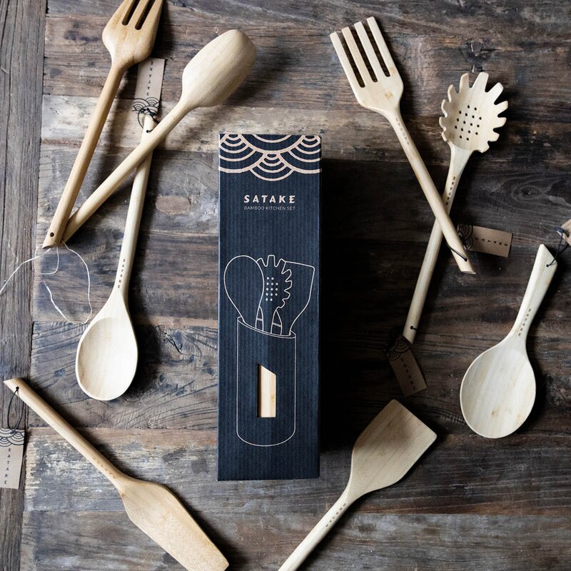 Satake Kjøkkenredskap med stativ 4 deler bambus