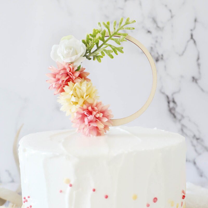 ScrapCooking Kaketopp blomst i tre 10x16 cm rosa/gul