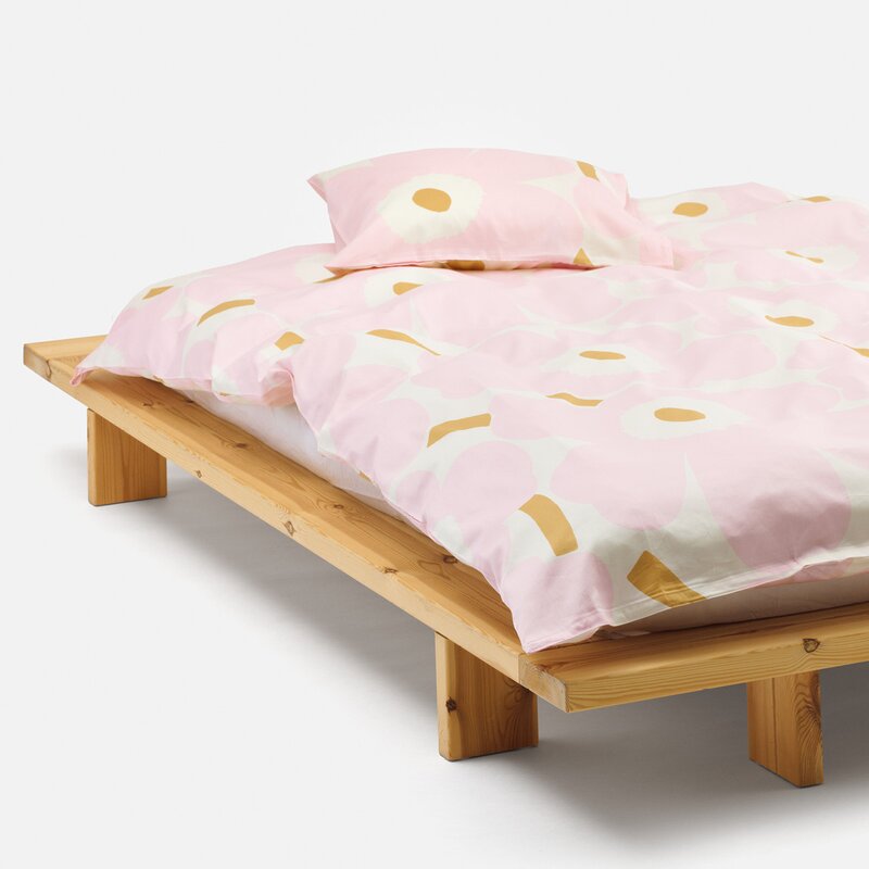 Marimekko Unikko sengesett 150x210 cm hvit/rosa/beige