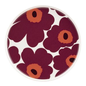Marimekko Unikko asjett 20 cm hvit/burgunder/rød