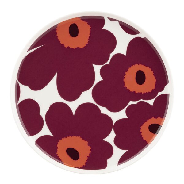 Marimekko - Unikko asjett 20 cm hvit/burgunder/rød