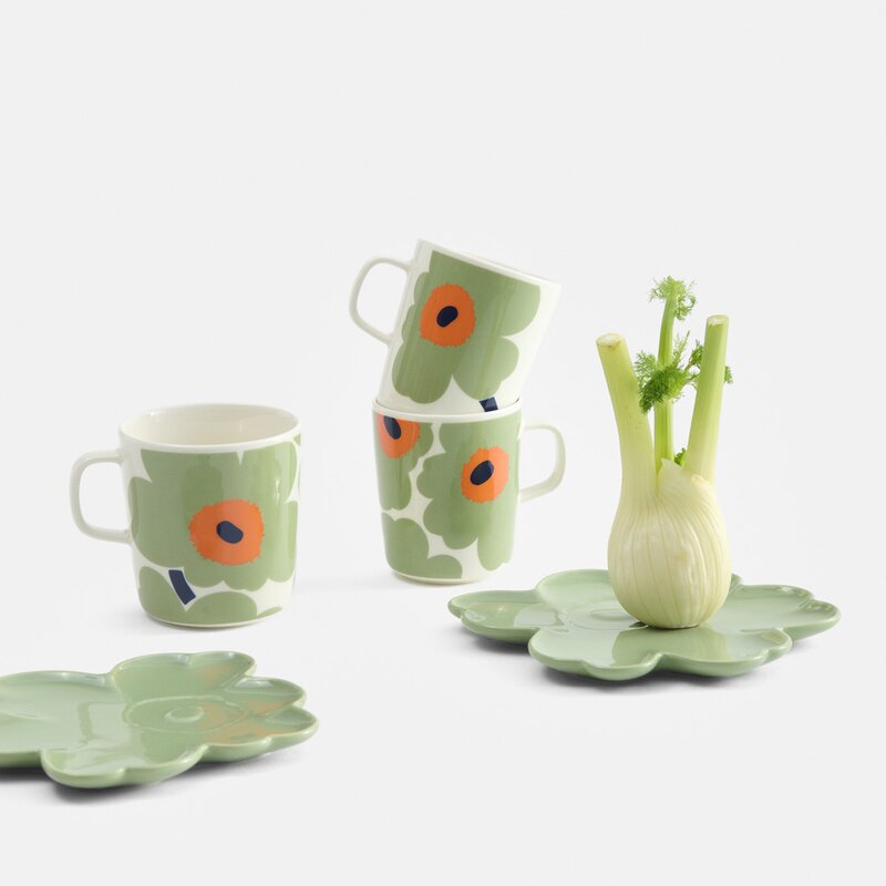 Marimekko Oiva Unikko krus 40 cl hvit/sage/oransje/mørkblå