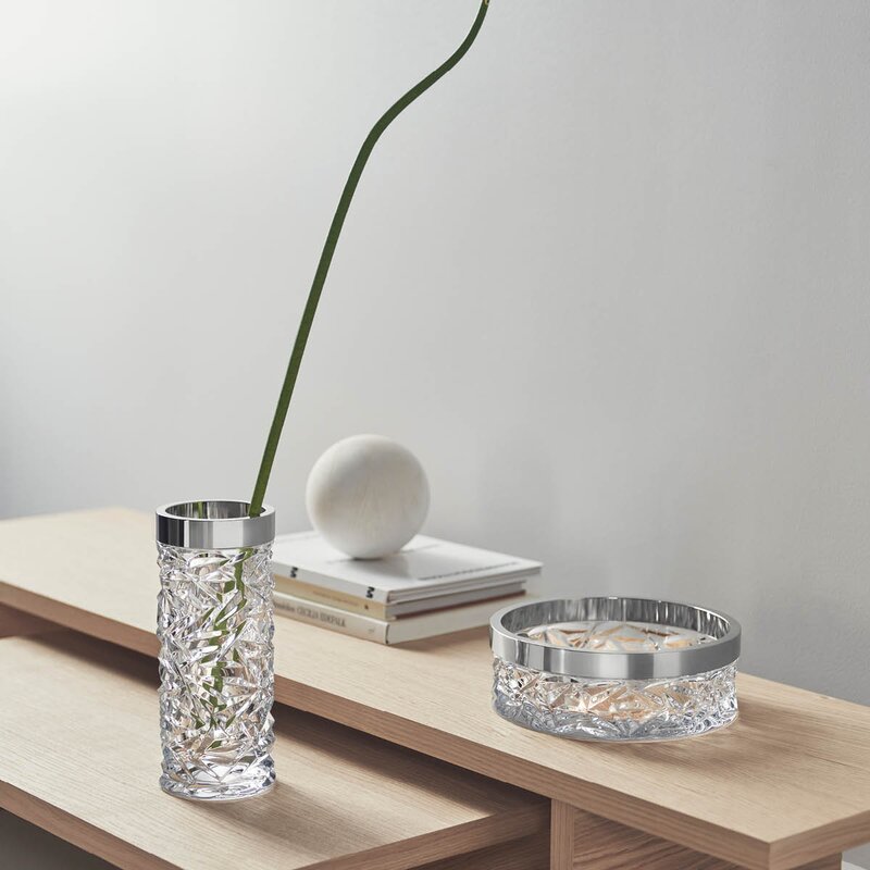 Orrefors Carat vase sølvkant 24 cm
