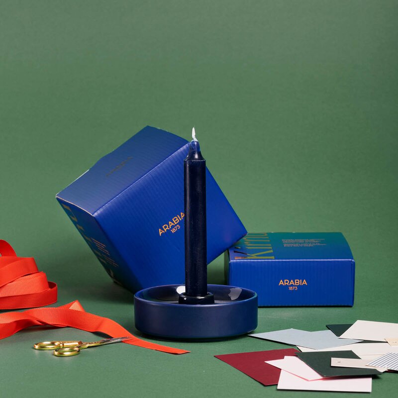 Arabia Kirnu lysestake 11x3,5 cm blå