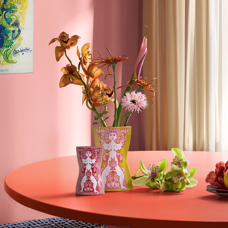 Bjørn Wiinblad Nina vase 22 cm gul/pink