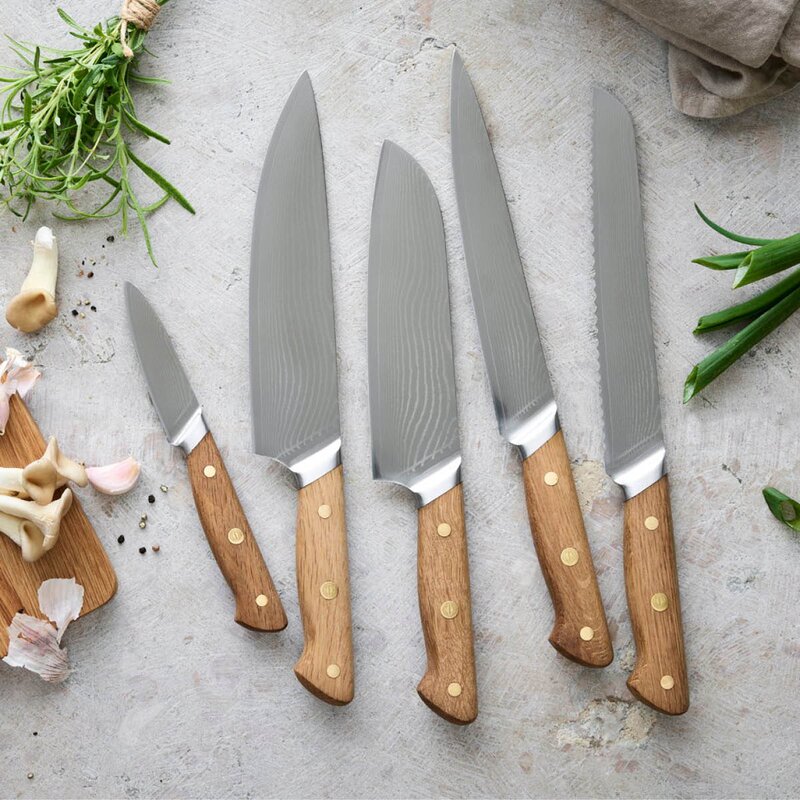 Pillivuyt Gourmet Douron tranchérkniv 33 cm damaskusstål/eik