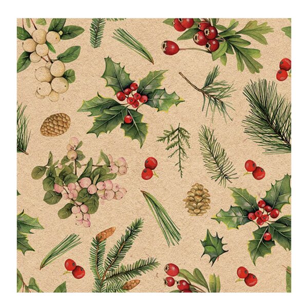 Ambiente Serviett 33x33 cm 20 stk Winter Greenery natur